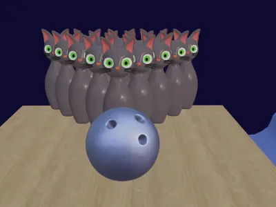 Hyper-Casual Cat bowling pins and ball Free low-poly 3D model