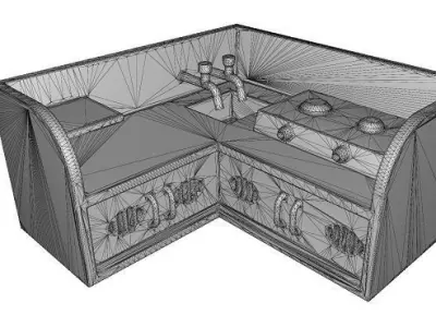 Cartoon Modular Kitchen Low-poly 3D model