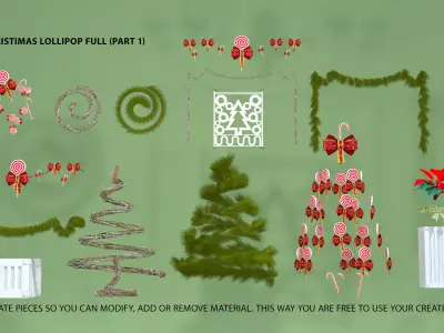 Christmas Lollipop Fireplace Full 3D Model 3D model