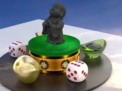 Chinese gold ingot with monk kid 3D model