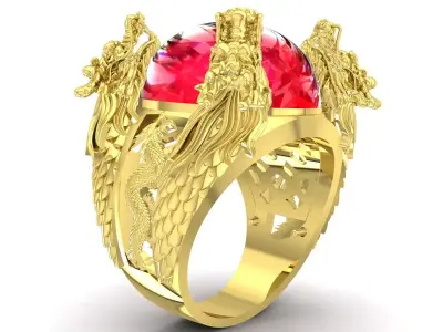 Luxury Dragon Head Ruby Signet Ring 3334 3D print model