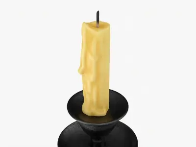 Old candlestick with candle 3D model purchase