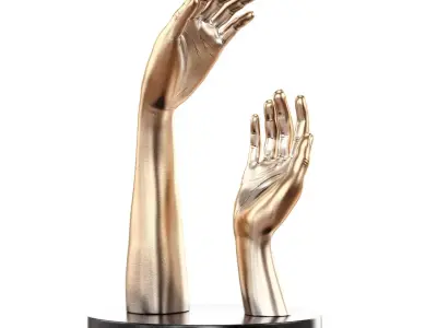 Two decorative hands on a round stand 3D model