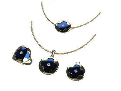 Luxury Clover Jewelry Set 3D Model  Ring Pendant Necklace 3D print model