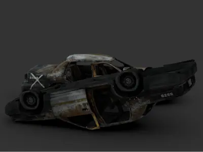 Burned Police Cars  Post-Apocalyptic Wreckage Set Low-poly 3D model