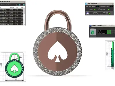 Lock Pendant Round Padlock with Spade Symbol jp0372 3D print model