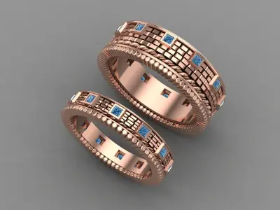 Statement Texture Band Couple Ring CAD Design Art 3D print model