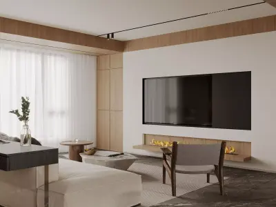 Modern living room dining room interior scenes  3D model 5