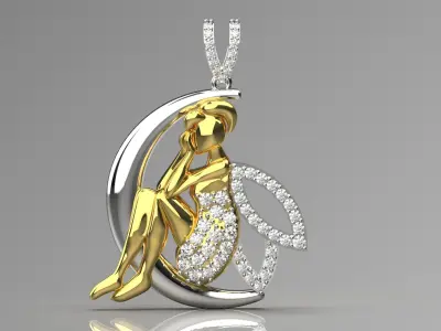 Tinkerbell on the Moon Pendant with Diamond Model jp0256 3D print model
