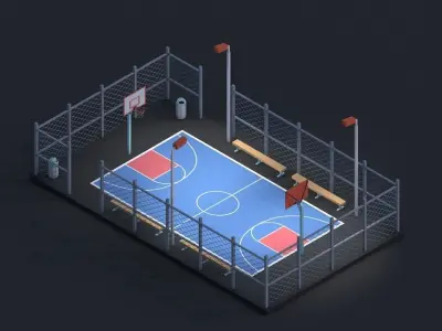 Cartoon Low Poly Basketball Court Low-poly 3D model