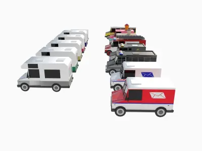 set of special equipment vans Low-poly 3D model