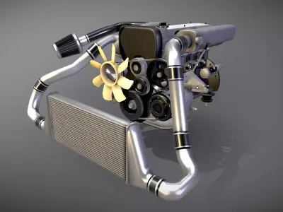 Engine Inline 6 cylinders Animated  Low-poly 3D model