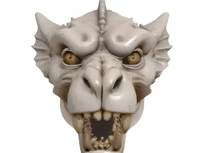 Detailed Fantasy Dragon Head Sculpture Low-poly 3D model