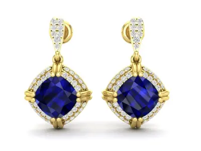 AV 551 Cushion Cut and Round Diamond Ladies Halo Drop Earrings 3D print model