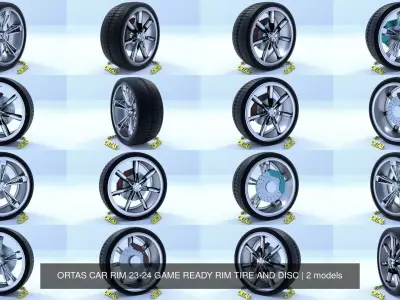 ORTAS CAR RIM 23-24 GAME READY RIM TIRE AND DISC 3D Model Pack
