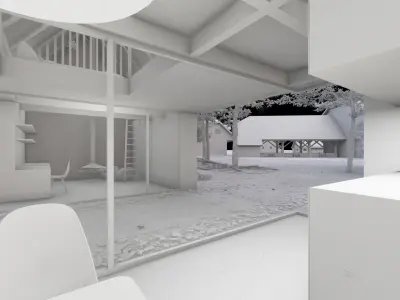 Modern Rammed Earth House  - Straw Roof 3D model