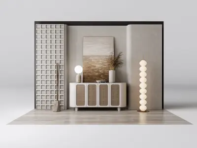 Sideboard with wall panel and flooring 12 3D model