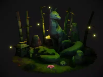 Fox Statues - The Lost Bamboo Forest Low-poly 3D model
