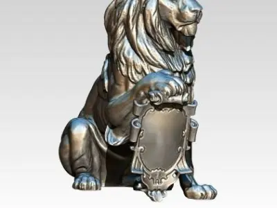 Highpoly Lion with emblem 3D print model