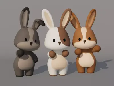 Rigged Cartoon Rabbit Low-poly 3D model
