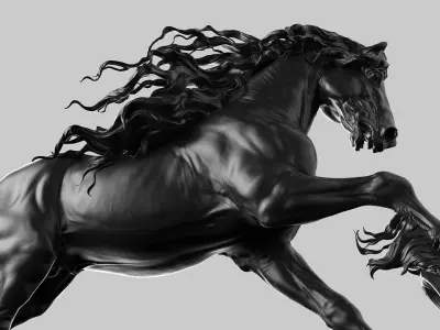 Galloping Friesian horse  -  3D Sculpting 3D print model