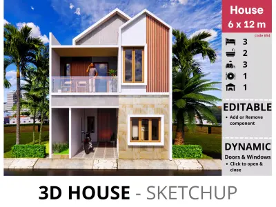 House 6x12m code 654 - Sketchup 3D model 3D model 3D model