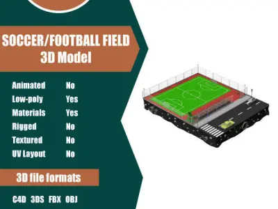Football Soccer Field Low Poly 3d Model Low-poly 3D model