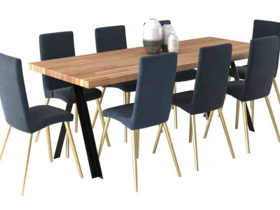 Dining B - Velvet and Timber Low-poly 3D model