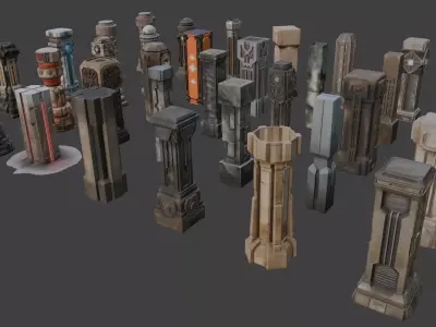 Futuristic Sci-Fi Columns Pack 1 3D model