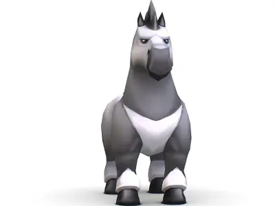 Cartoon Medieval White Horse MMO Animal Low-poly 3D model