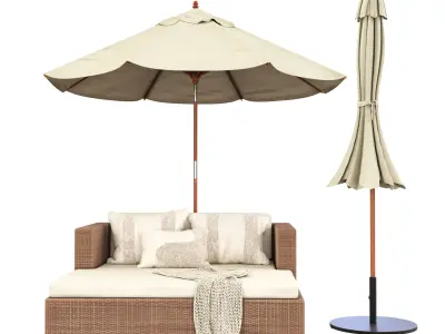 Patio Umbrella and huntington daybed 3D model