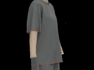  Female oversized tshirt  overalls short 3D model