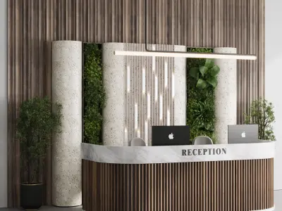 Reception Desk and Wall decor - office furniture 15 Low-poly 3D model