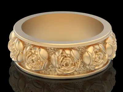 Flower ring silver gold printable jewelry 3D model 3D print model