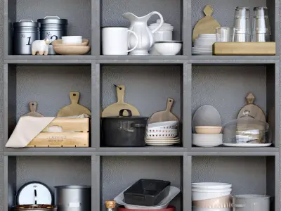 Set-161 kitchen utensils on shelf 3D model