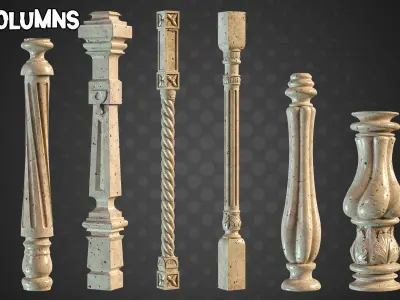 30 Columns and 25 Ornaments brush 3D Models  Tutorials  Vol 7 Low-poly 3D model