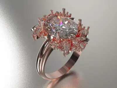 Oval Center Stone Cocktail STL 3D Ring model jr00283 3D print model