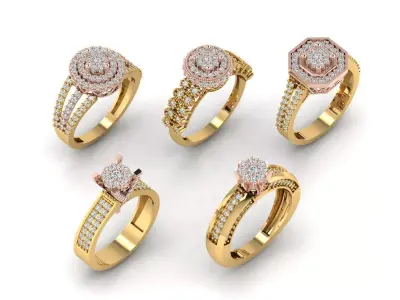 Collection of two piece and two color flower solitaire rings 3D print model