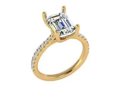 Emerald cut solitaire Ring with criss cross under hallo 3D print model