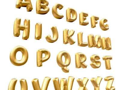 Golden Balloons Alphabet Letters High Poly 3D model