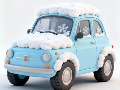 Snowy Pastel Vintage Car 3D Model - Cute Winter Vehicle Low-poly 3D model