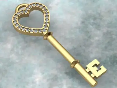 Tiffany Style Key Diamond Golden Necklace 3D print model