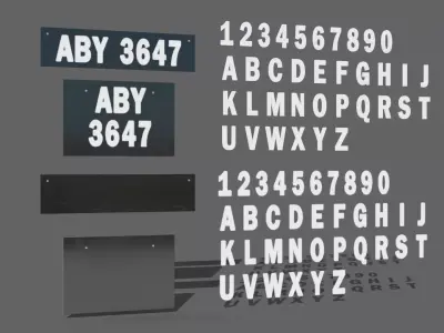 FREE - Alphabet And Number With Car Plate Free low-poly 3D model