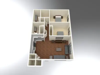2 Bedroom 2 bathroom apartment unit model modern architectural  Low-poly 3D model
