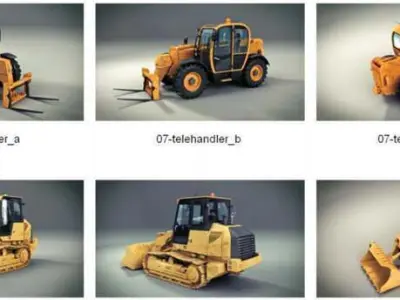 Heavy Construction Machinery Models  Detailed Cab Movable Parts 3D model