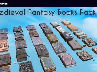 Medieval Fantasy Books Pack 30 AI Pieces 3D model
