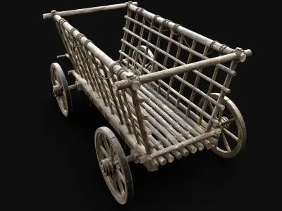 CART HAY WAGON HORSE CAR CARGO TRANSPORT WOODEN MEDIEVAL Low-poly 3D model