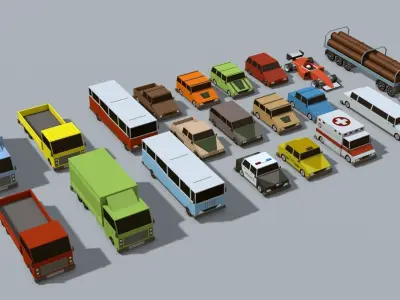 Collection of low-poly toon cars  Low-poly 3D model