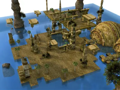 Polygon Location Aztec Ruins LowPoly Low-poly 3D model