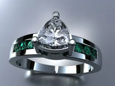 Trillion Cut Ladies Ring Size 7 Round Gems Gold Sterling Jewelry 3D print model